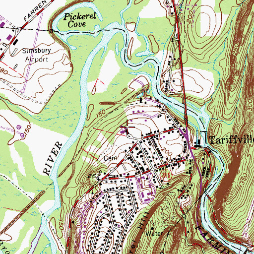 Topographic Map of Tariffville School, CT