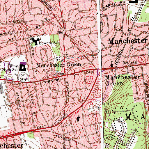 Topographic Map of Temple Beth Sholom, CT