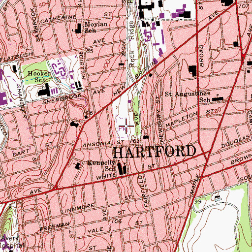 Topographic Map of Thomas J Hyland Memorial Park, CT