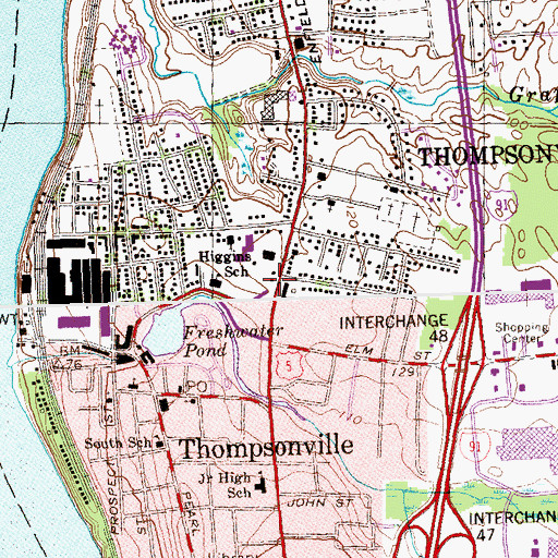 Topographic Map of Thompsonville Town Hall, CT