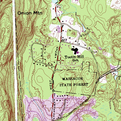Topographic Map of Tootin' Hills, CT
