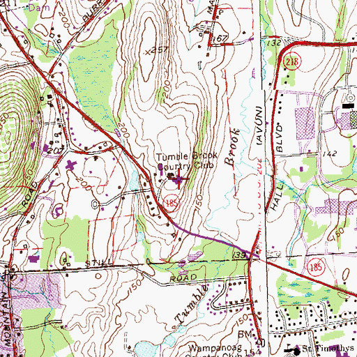 Topographic Map of Tumble Brook Country Club, CT