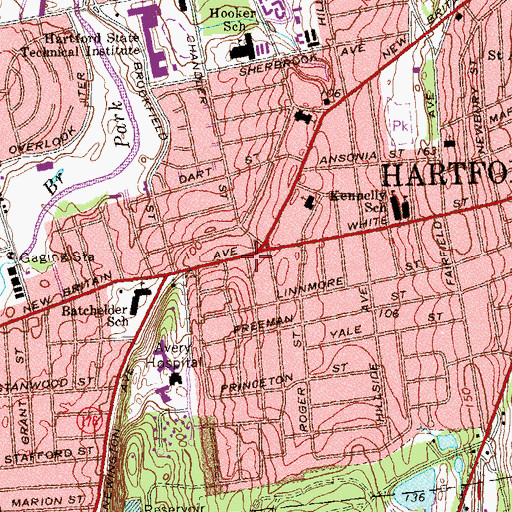 Topographic Map of Twin City Shopping Plaza Shopping Center, CT