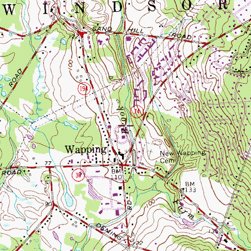Topographic Map of Wapping Town Hall, CT