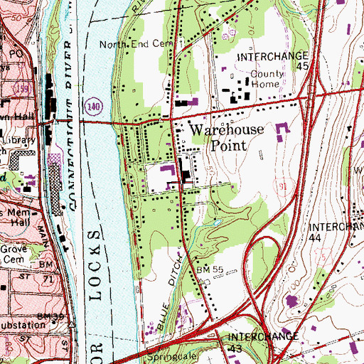Topographic Map of Warehouse Point Elementary School, CT