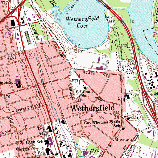 Topographic Map of Warner Memorial Park, CT