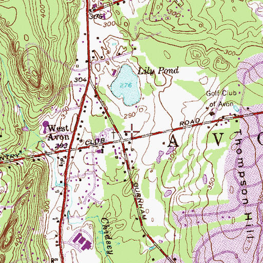 Topographic Map of West Avon Congregational Church, CT