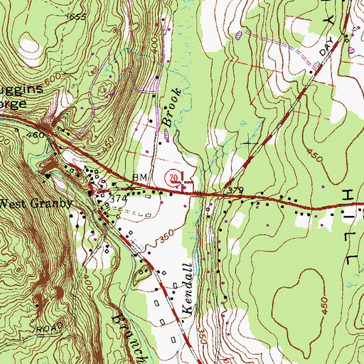 Topographic Map of West Granby Post Office, CT