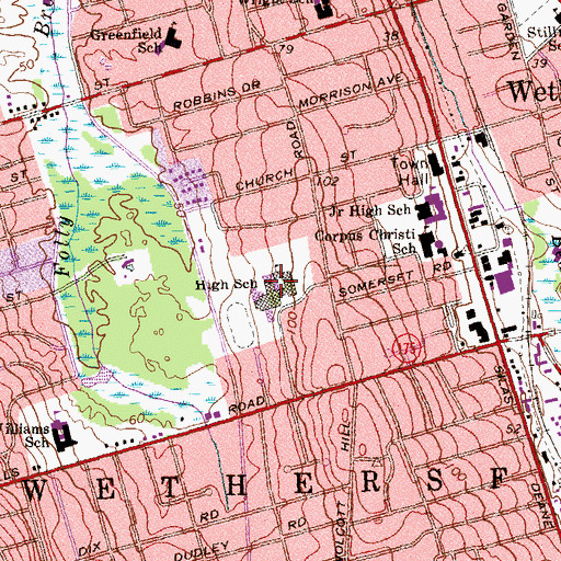 Topographic Map of Wethersfield High School, CT