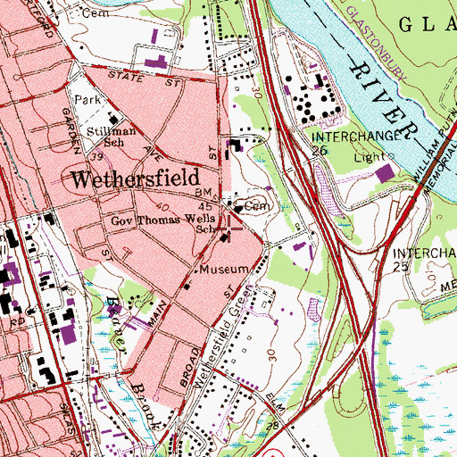 Topographic Map of Wethersfield Historical Society Building, CT