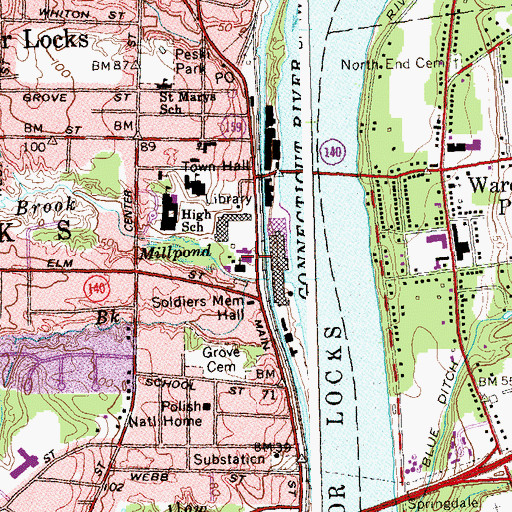Topographic Map of Windsor Locks Post Office, CT