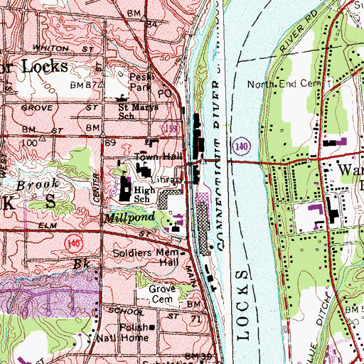 Topographic Map of Windsor Locks Public Library, CT