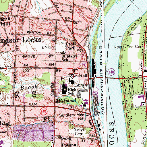 Topographic Map of Windsor Locks Town Hall, CT
