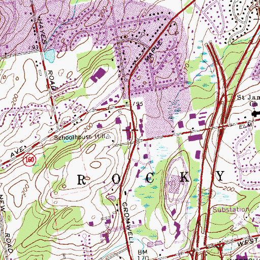 Topographic Map of Cold Springs Plaza Shopping Center, CT