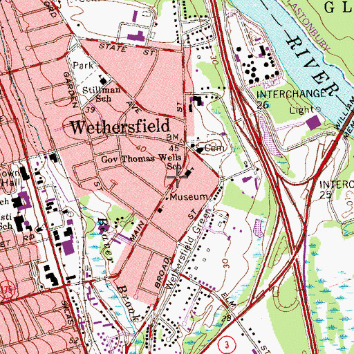 Topographic Map of Wethersfield Volunteer Fire Department Company 1, CT
