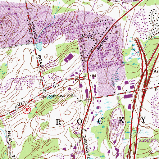 Topographic Map of Rocky Hill Volunteer Fire Department Station 2, CT