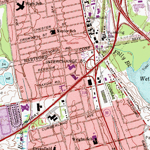 Topographic Map of Jordan Lane Shopping Center, CT