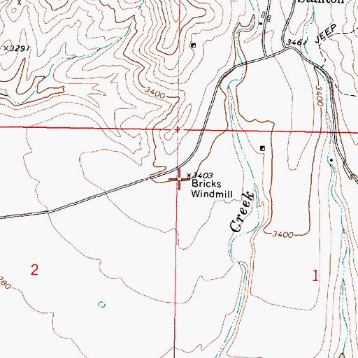 Topographic Map of Bricks Windmill, AZ