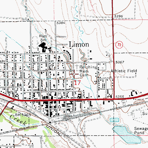 Topographic Map of Pershing Memorial Cemetery, CO