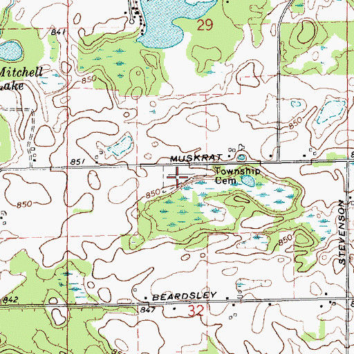 Topographic Map of Evergreen Cemetery, MI
