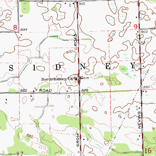 Topographic Map of North Sidney Cemetery, MI