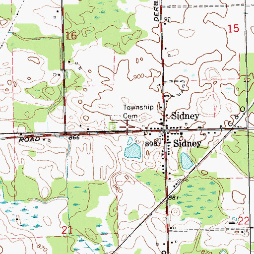 Topographic Map of Sidney Township Cemetery, MI
