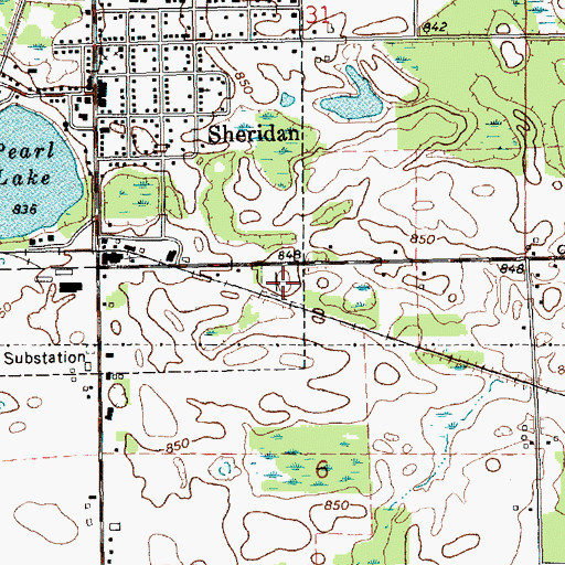 Topographic Map of Sheridan Cemetery, MI