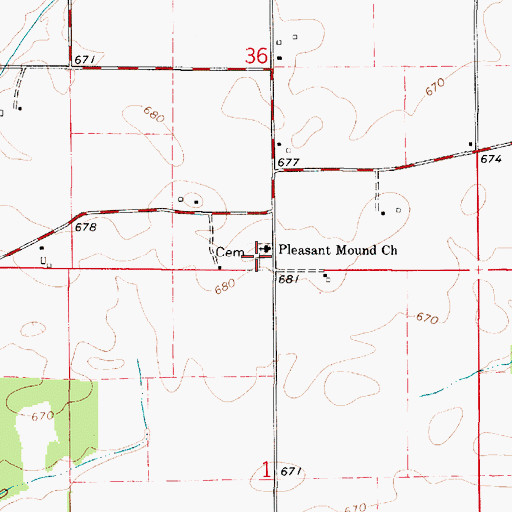 Topographic Map of Pleasant Mount Cemetery, IL