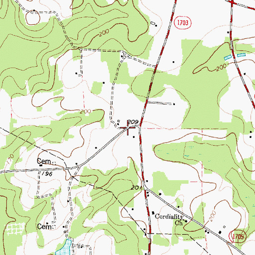 Topographic Map of Bones Store (historical), NC