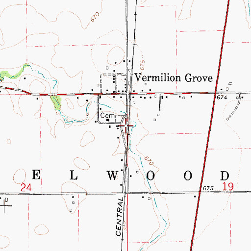 Topographic Map of Vermilion Cemetery, IL