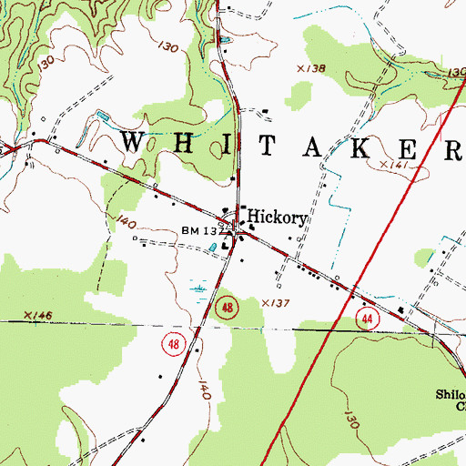 Topographic Map of Hickory Church, NC