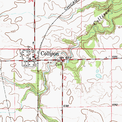 Topographic Map of Collison Cemetery, IL