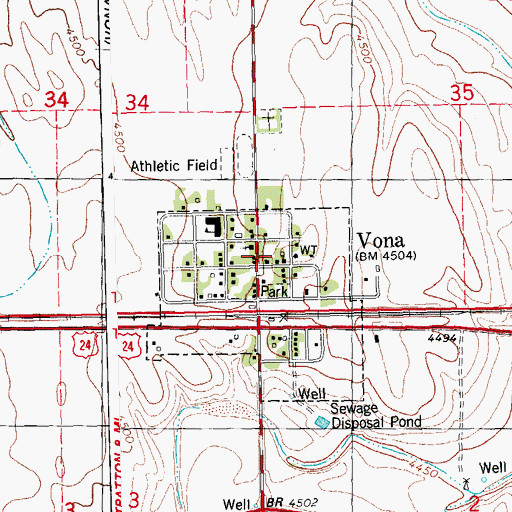 Topographic Map of Vona, CO