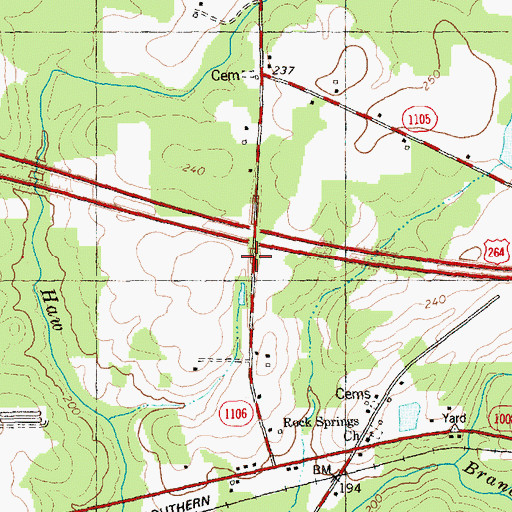 Topographic Map of Mannings Store (historical), NC