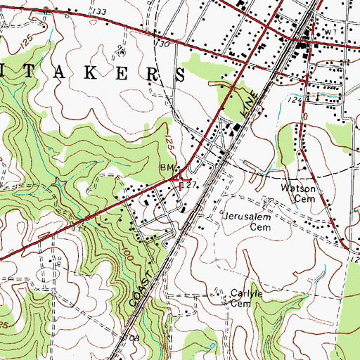 Topographic Map of Whitakers School (historical), NC