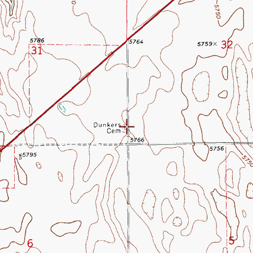 Topographic Map of Dunkers Cemetery, CO