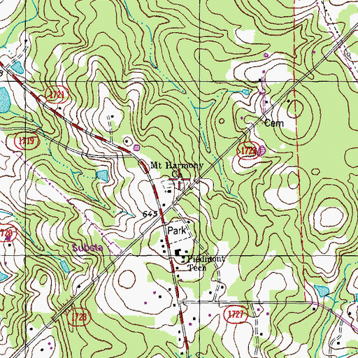 Topographic Map of Mount Harmony Cemetery, NC