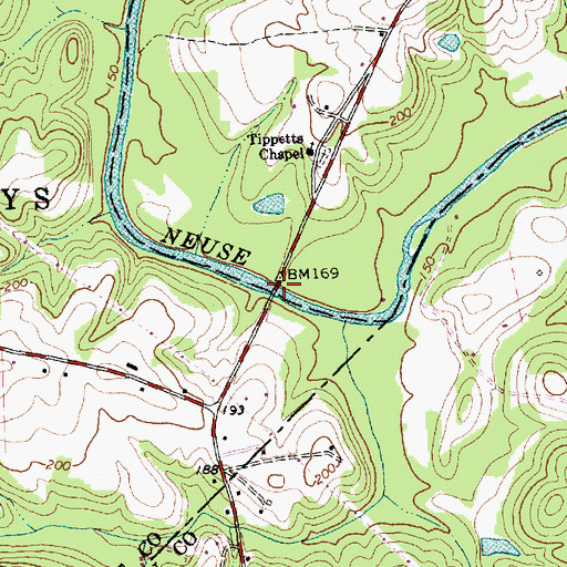 Topographic Map of Baucoms Bridge, NC
