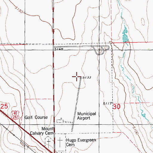 Topographic Map of Hugo Municipal Airport (historical), CO