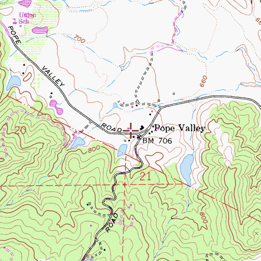 Topographic Map of Pope Valley Post Office, CA