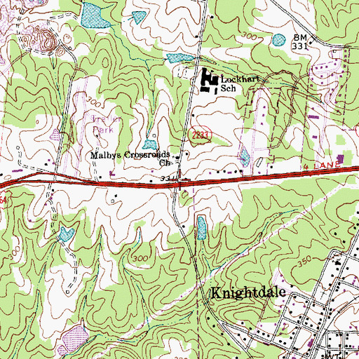 Topographic Map of Knights Crossroads, NC