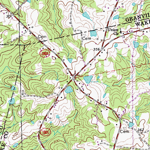 Topographic Map of Perrys Store (historical), NC