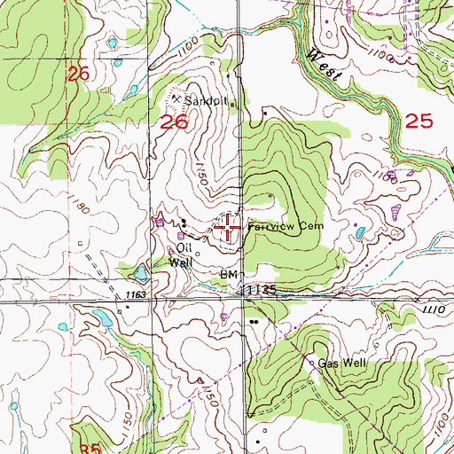 Topographic Map of Fairview Cemetery, OK