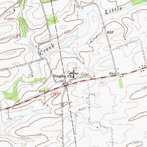Topographic Map of Riegles Church, PA