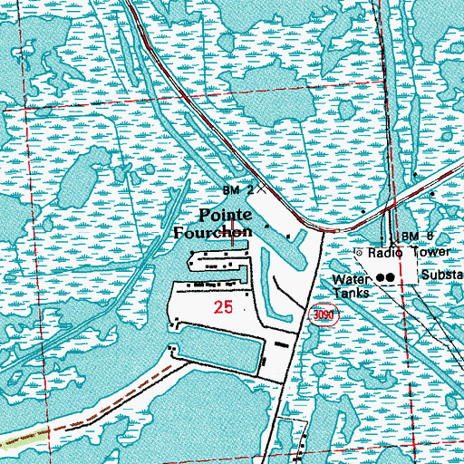 Topographic Map of Pointe Fourchon, LA