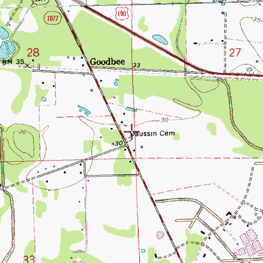 Topographic Map of Daussin Cemetery, LA