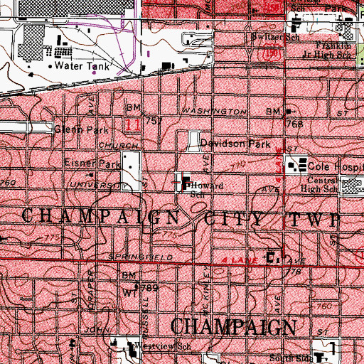 Topographic Map of Howard Elementary School, IL