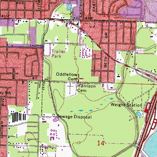 Topographic Map of Oddfellow Cemetery, LA