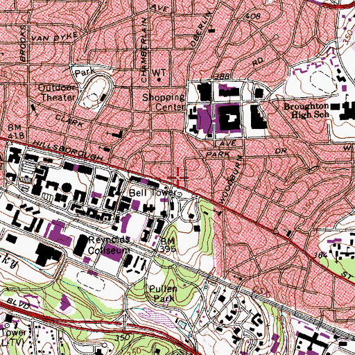 Topographic Map of West Raleigh, NC