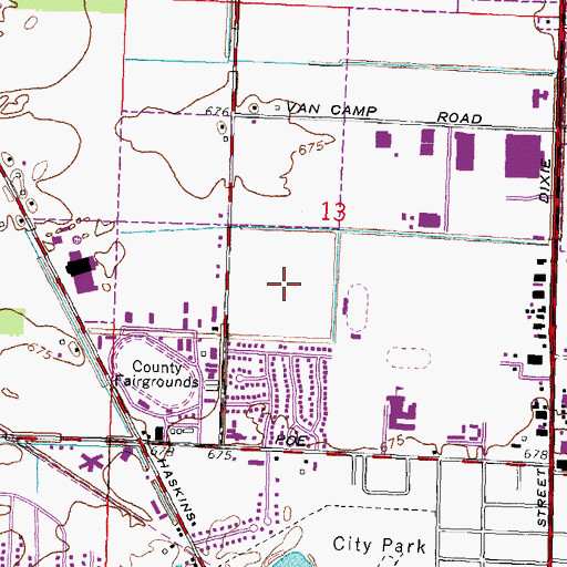 Topographic Map of Asbury Hills, OH